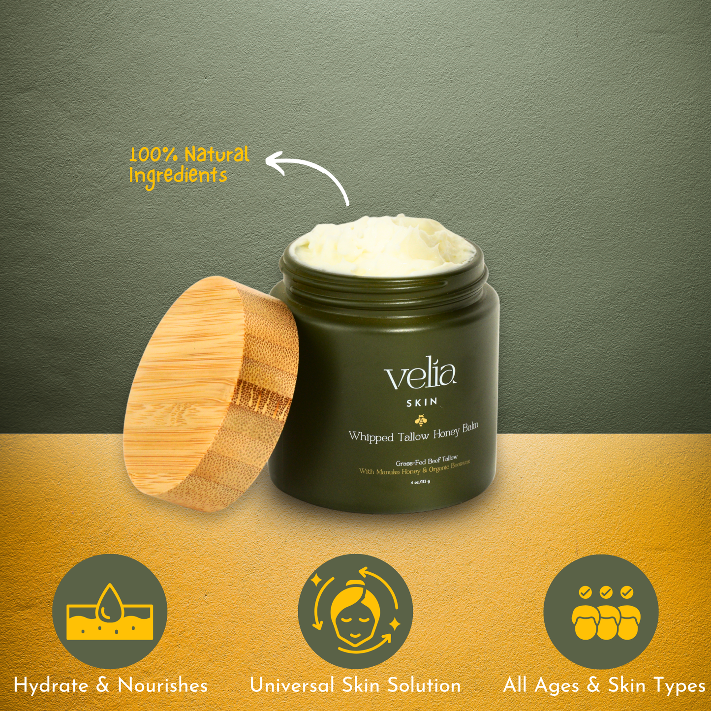 Velia Beef Tallow Honey Balm - 100% Natural