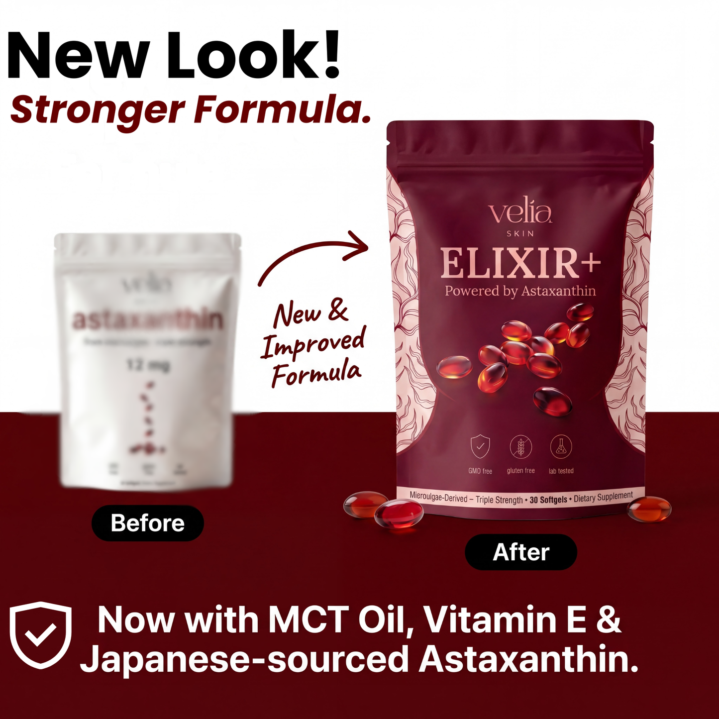 Velia ELIXIR+ Powered By Astaxanthin  — 12mg Daily Antioxidant for Glowing, Resilient Skin