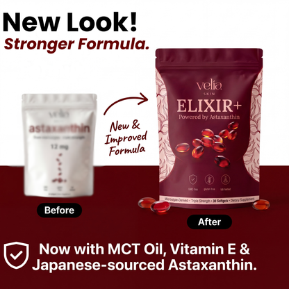 Velia ELIXIR+ Powered By Astaxanthin  — 12mg Daily Antioxidant for Glowing, Resilient Skin