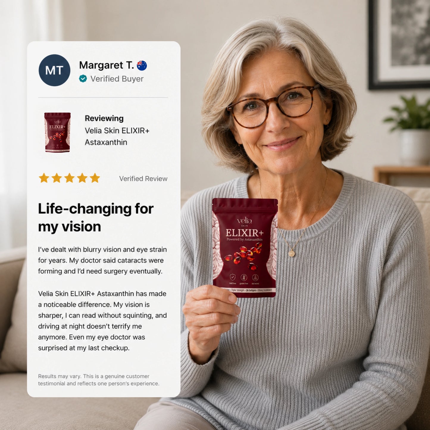 Velia ELIXIR+ Powered By Astaxanthin — Naturally Protects Your Eye Cells To Restore Sharp, Clear Vision