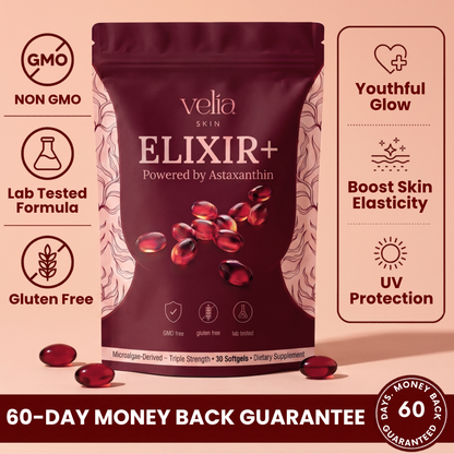 Velia ELIXIR+ Powered By Astaxanthin  — 12mg Daily Antioxidant for Glowing, Resilient Skin
