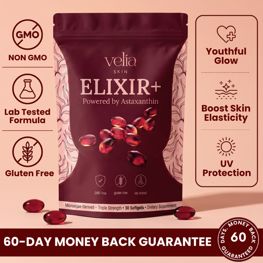 Velia ELIXIR+ Powered By Astaxanthin  — 12mg Daily Antioxidant for Glowing, Resilient Skin