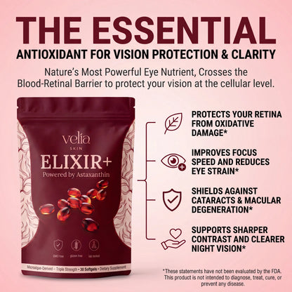 Velia ELIXIR+ Powered By Astaxanthin — Naturally Protects Your Eye Cells To Restore Sharp, Clear Vision