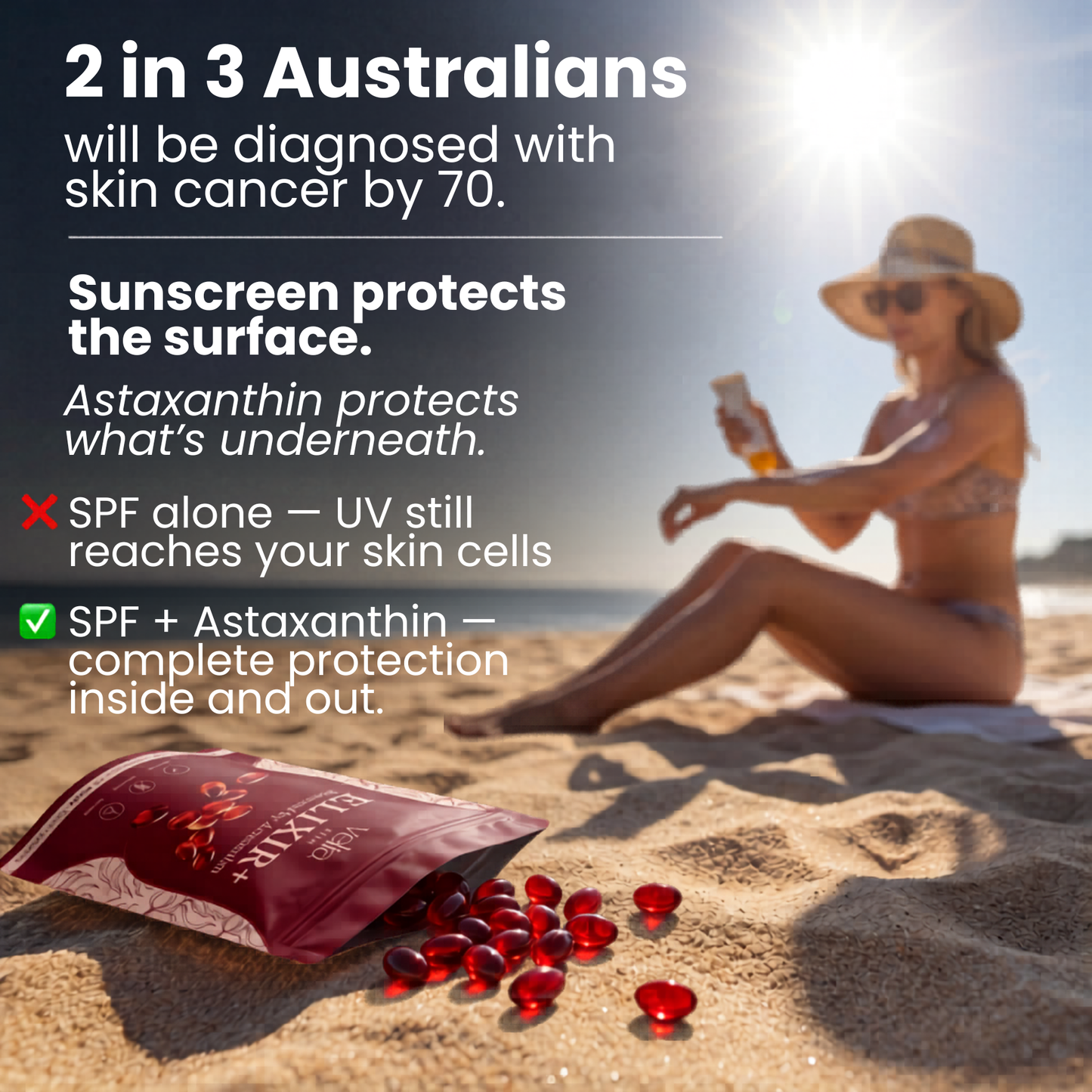 Velia ELIXIR+ Powered By Astaxanthin  — 12mg Daily Antioxidant for Glowing, Resilient Skin