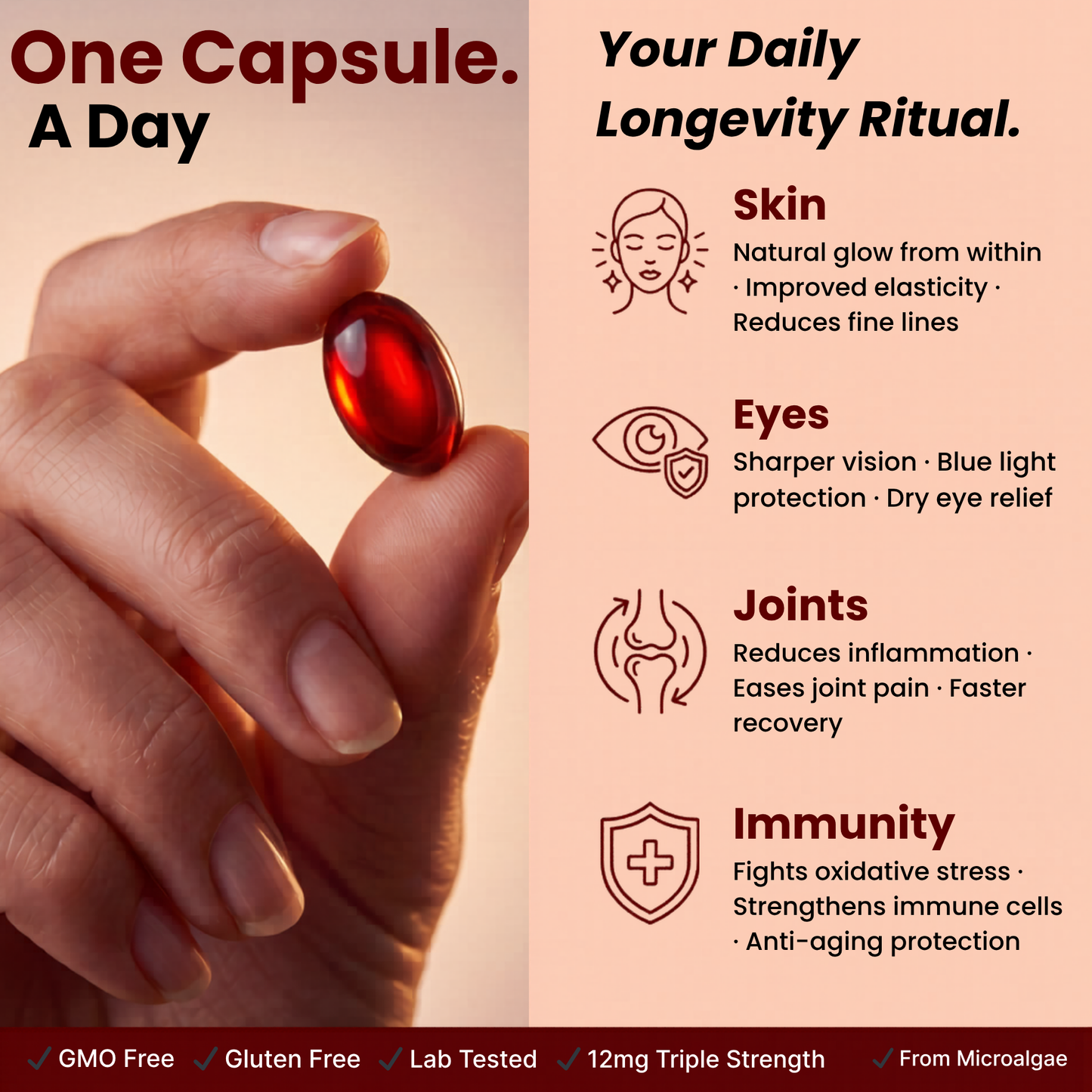 Velia ELIXIR+ Powered By Astaxanthin  — 12mg Daily Antioxidant for Glowing, Resilient Skin