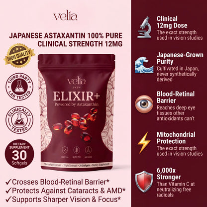 Velia ELIXIR+ Powered By Astaxanthin — Naturally Protects Your Eye Cells To Restore Sharp, Clear Vision