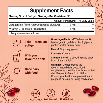 Velia ELIXIR+ Powered By Astaxanthin  — 12mg Daily Antioxidant for Glowing, Resilient Skin