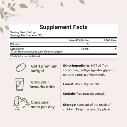 Velia Astaxanthin Elixir® — 12mg Daily Antioxidant for Glowing, Resilient Skin