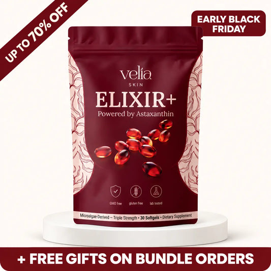 Velia ELIXIR+ Astaxanthin - Nature’s Most Powerful Antioxidant for Whole Body Support & Cellular Protection - 12mg Triple Strength