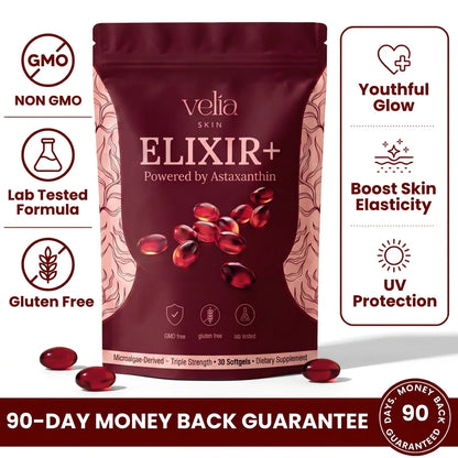 Velia ELIXIR+ Powered By Astaxanthin  — 12mg Daily Antioxidant for Glowing, Resilient Skin