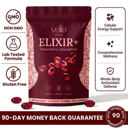 Velia ELIXIR+ Astaxanthin - Nature’s Most Powerful Antioxidant for Whole Body Support & Cellular Protection - 12mg Triple Strength