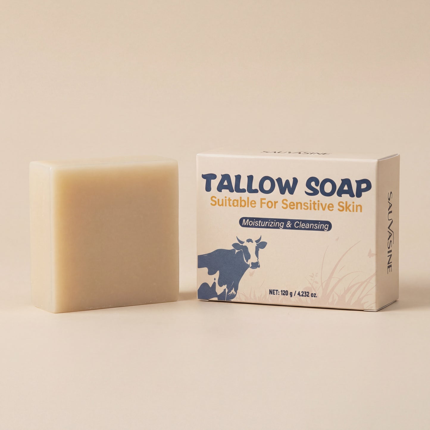Natural Beef Tallow Cleansing Soap Bar - Cleanses & Nourishes Skin